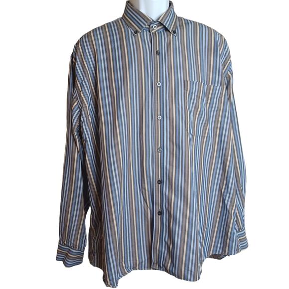 Alan Flusser Mens Striped Shirt XL Long Sleeve 100% Cotton Button Down‎ - Picture 1 of 6